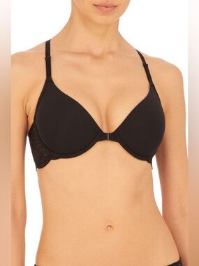 Natori Black Front-Closure Smooth T-Shirt Bra with Lace Sides PR21-8
